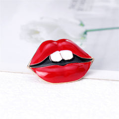 Red Enamel & 18K Gold-Plated Lip Brooch