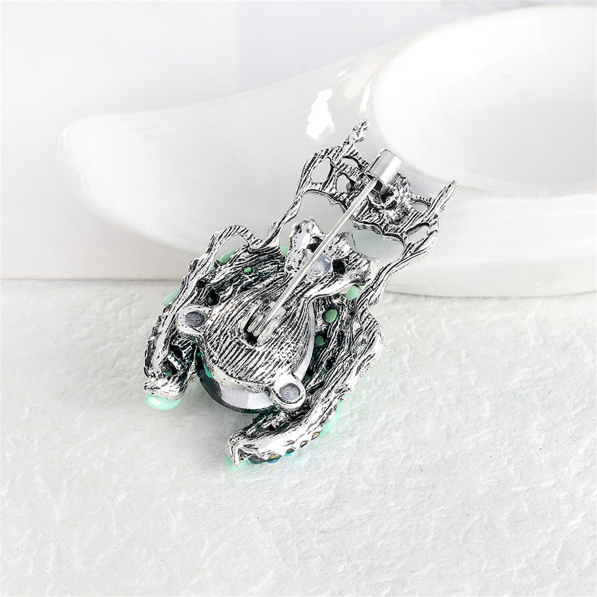 Blue Crystal and Cubic Zirconia Silver-Plated Beetle Brooch, silver brooch pin, everyday style, styled look