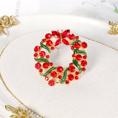 Red Crystal & Green Enamel Butterfly Wreath Brooch