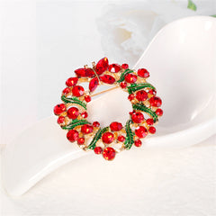 Red Crystal & Green Enamel Butterfly Wreath Brooch