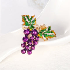 Cubic Zirconia & Enamel 18K Gold-Plated Grape Cluster Brooch