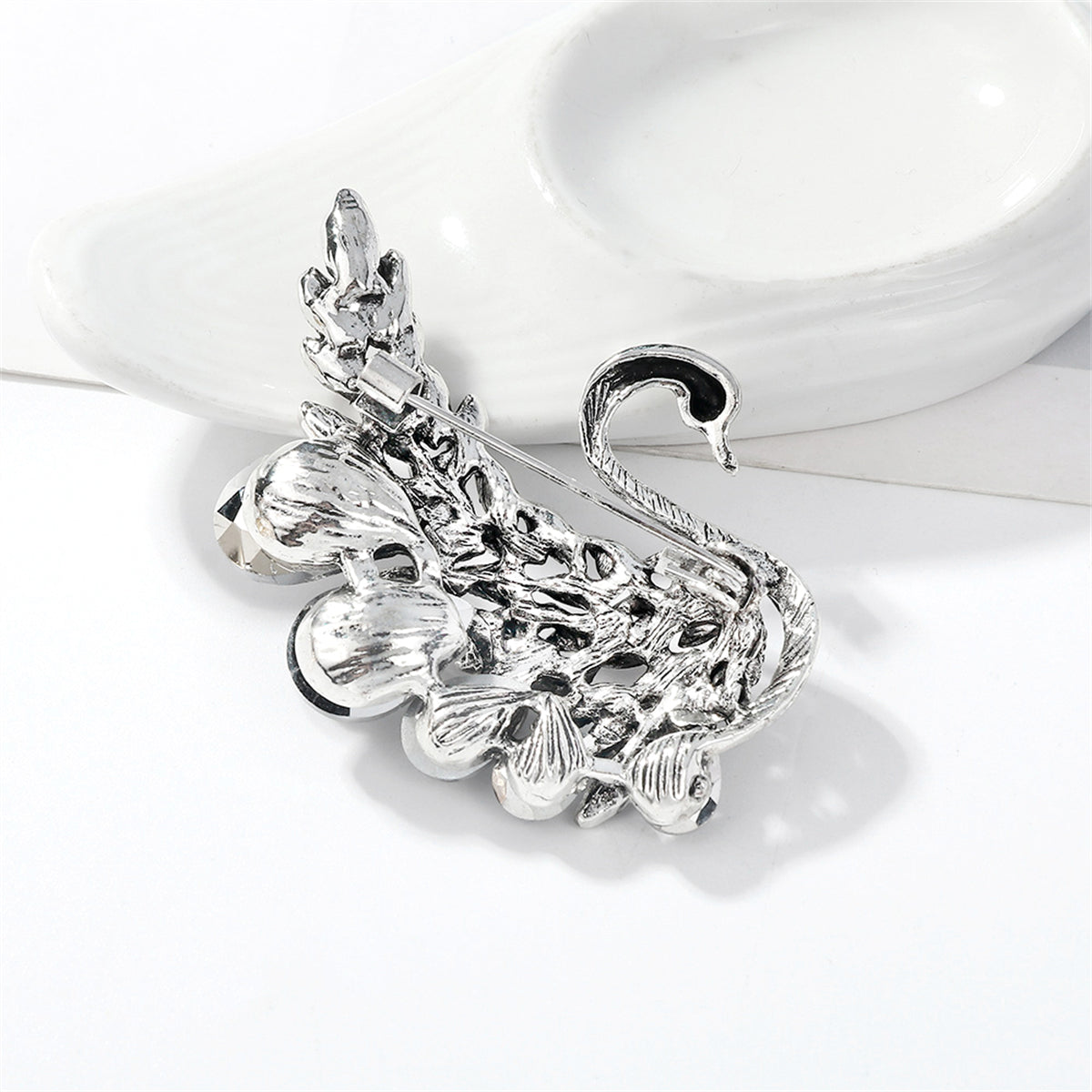 Crystal and Cubic Zirconia Swan Brooch, brooch pin, dainty minimalist design, styled look
