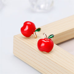 Red Enamel & 18K Gold-Plated Apple Stud Earrings