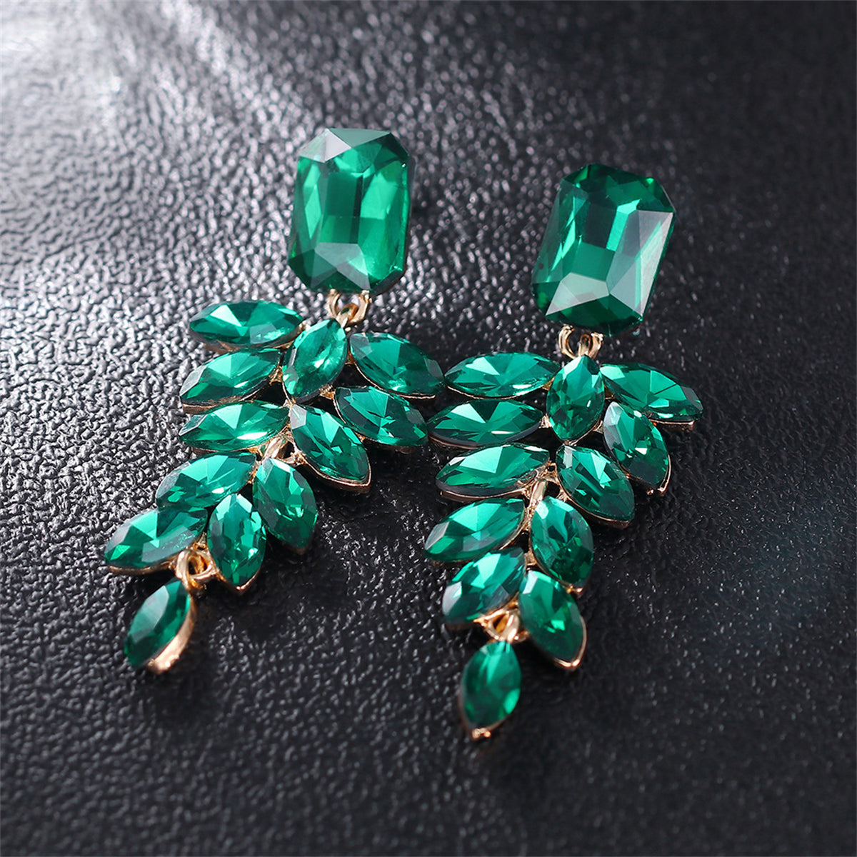 Green Crystal & 18K Gold-Plated Botanical Drop Earrings