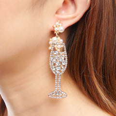 Pearl & Cubic Zirconia Wine Glass Drop Earrings