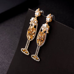 Champagne Pearl & Cubic Zirconia Wine Glass Drop Earrings