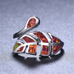 Red Opal & Silver-Plated Leaf Bypass Ring