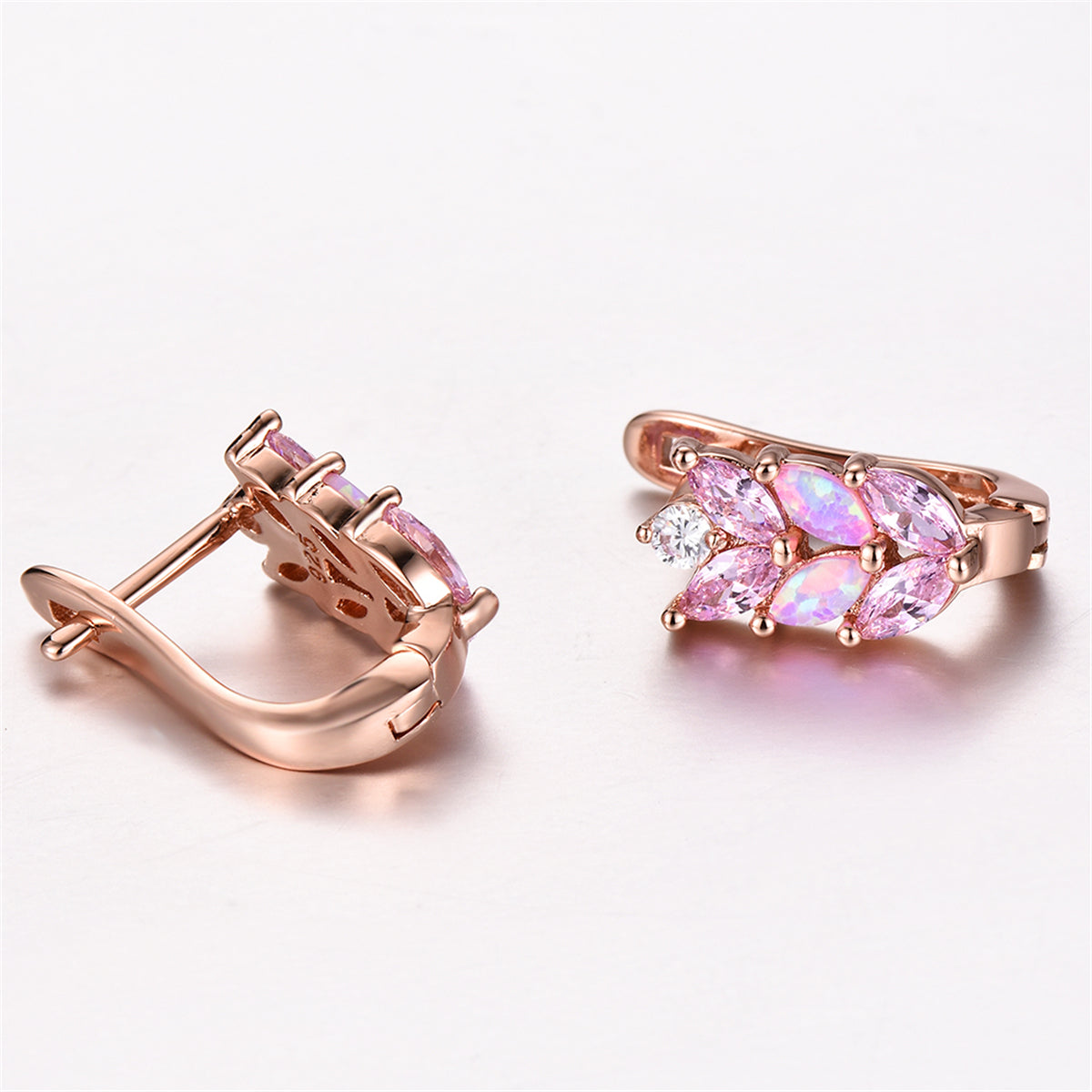 Pink Opal and Cubic Zirconia 18K Rose Gold-Plated Leverback Earrings, rose gold stud earrings for women, styled look