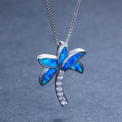 Blue Opal & Cubic Zirconia Palm Tree Pendant Necklace