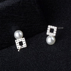 Pearl & Cubic Zirconia Square Stud Earrings