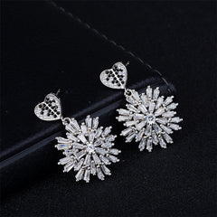 cubic zirconia & Fine Silver-Plated Heart Firework Drop Earrings - streetregion