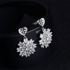 cubic zirconia & Fine Silver-Plated Heart Firework Drop Earrings - streetregion