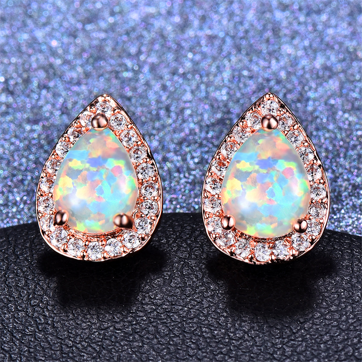 Cubic Zirconia and Opal Halo Teardrop Stud Earrings, stud earrings for women, everyday style, lifestyle look