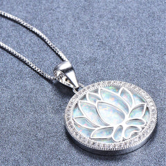 Opal & Cubic Zirconia Round Lotus Pendant Necklace