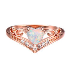 Opal & Cubic Zirconia Heart Crown Ring