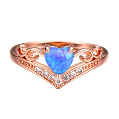 Blue Opal & Cubic Zirconia Heart Crown Ring