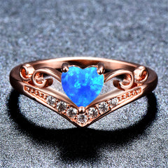 Blue Opal & Cubic Zirconia Heart Crown Ring