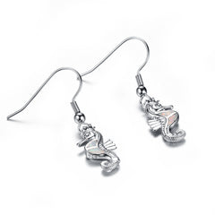 Opal & Silver-Plated Seahorse Drop Earrings