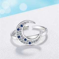 cubic zirconia & Silver-Plated Crescent Moon Ring - streetregion