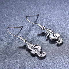 Opal & Silver-Plated Seahorse Drop Earrings