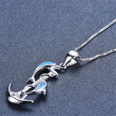 Blue Opal & Silver-Plated Dolphin Anchor Pendant Necklace