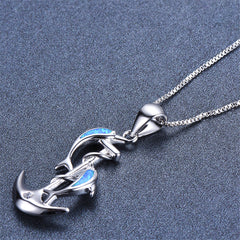 Blue Opal & Silver-Plated Dolphin Anchor Pendant Necklace