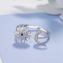 cubic zirconia & Silver-Plated Sun & Moon Bypass Ring - streetregion