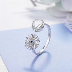 cubic zirconia & Silver-Plated Sun & Moon Bypass Ring - streetregion