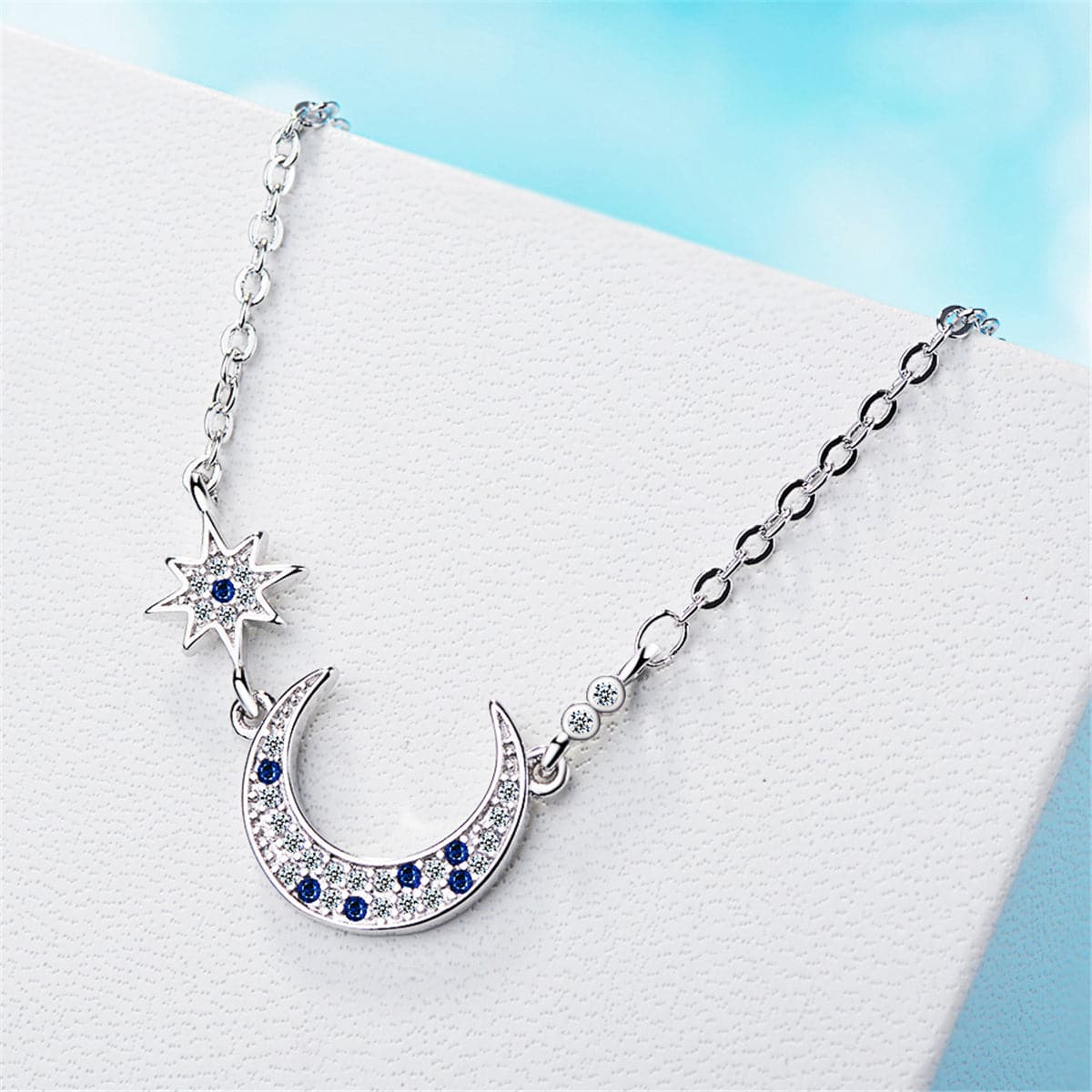 Blue Crystal & Silver-Plated Star & Crescent Moon Bracelet - streetregion