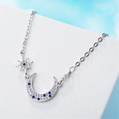 Blue Crystal & Silver-Plated Star & Crescent Moon Bracelet - streetregion