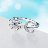 cubic zirconia & Silver-Plated Sun & Moon Bypass Ring - streetregion