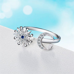 cubic zirconia & Silver-Plated Sun & Moon Bypass Ring - streetregion