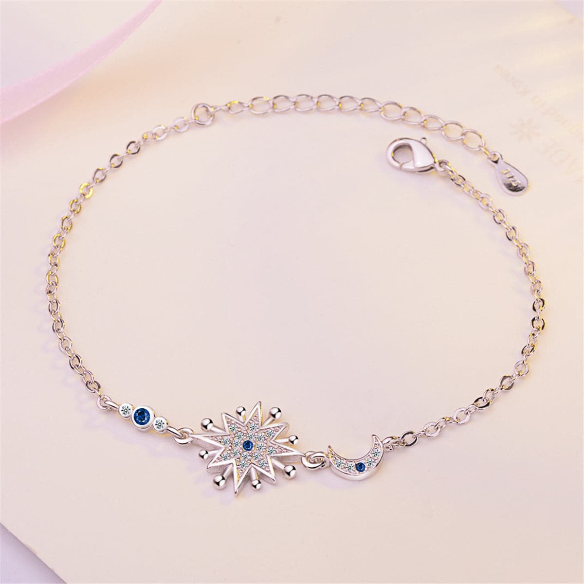 Blue Crystal & Silver-Plated Star & Moon Bracelet - streetregion