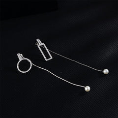 Pearl & Cubic Zirconia Silver-Plated Geometric Chain Drop Earrings
