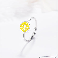 Yellow Enamel & Silver-Plated Lemon Open Ring