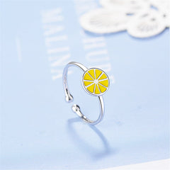 Yellow Enamel & Silver-Plated Lemon Open Ring