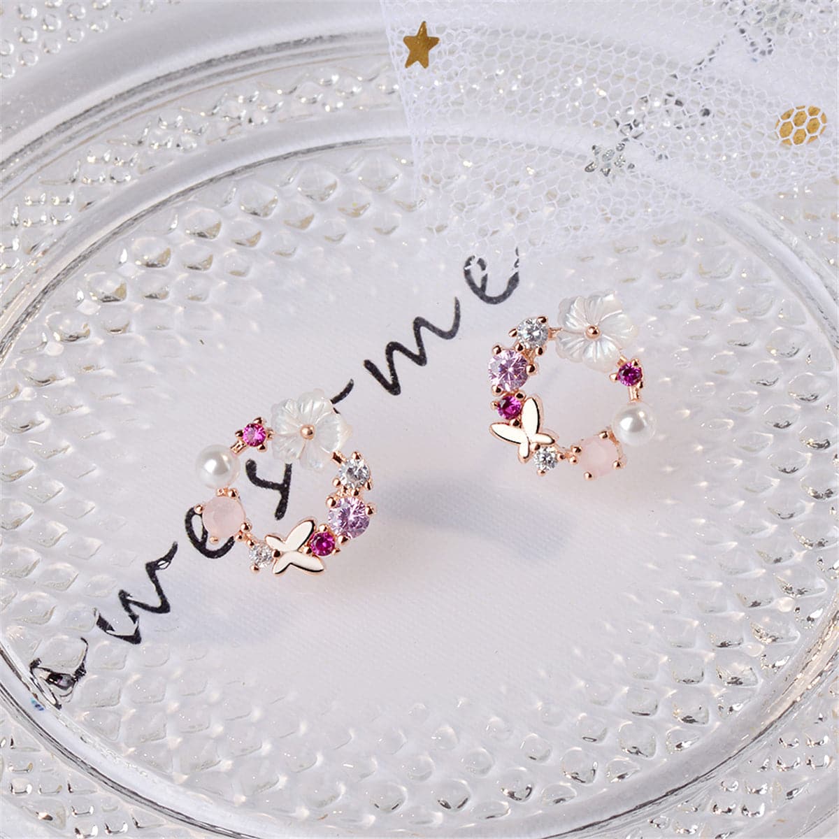 Opal & Cubic Zirconia Butterfly & Floral Stud Earrings - streetregion