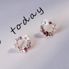 Opal & Cubic Zirconia Butterfly & Floral Stud Earrings - streetregion