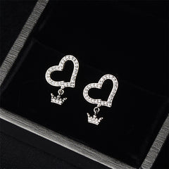 Cubic Zirconia & Silver-Plated Heart Crown-Charm Drop Earrings