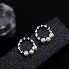 Pearl & Cubic Zirconia Hoop Stud Earrings