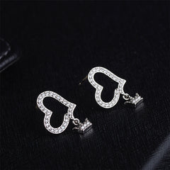 Cubic Zirconia & Silver-Plated Heart Crown-Charm Drop Earrings