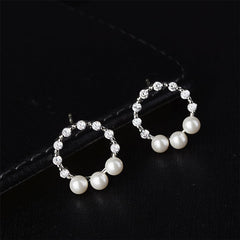 Pearl & Cubic Zirconia Hoop Stud Earrings