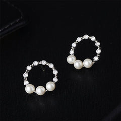 Pearl & Cubic Zirconia Hoop Stud Earrings