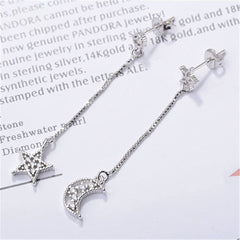 cubic zirconia & Silver-Plated Asymmetry Moon & Star Drop Earrings - streetregion