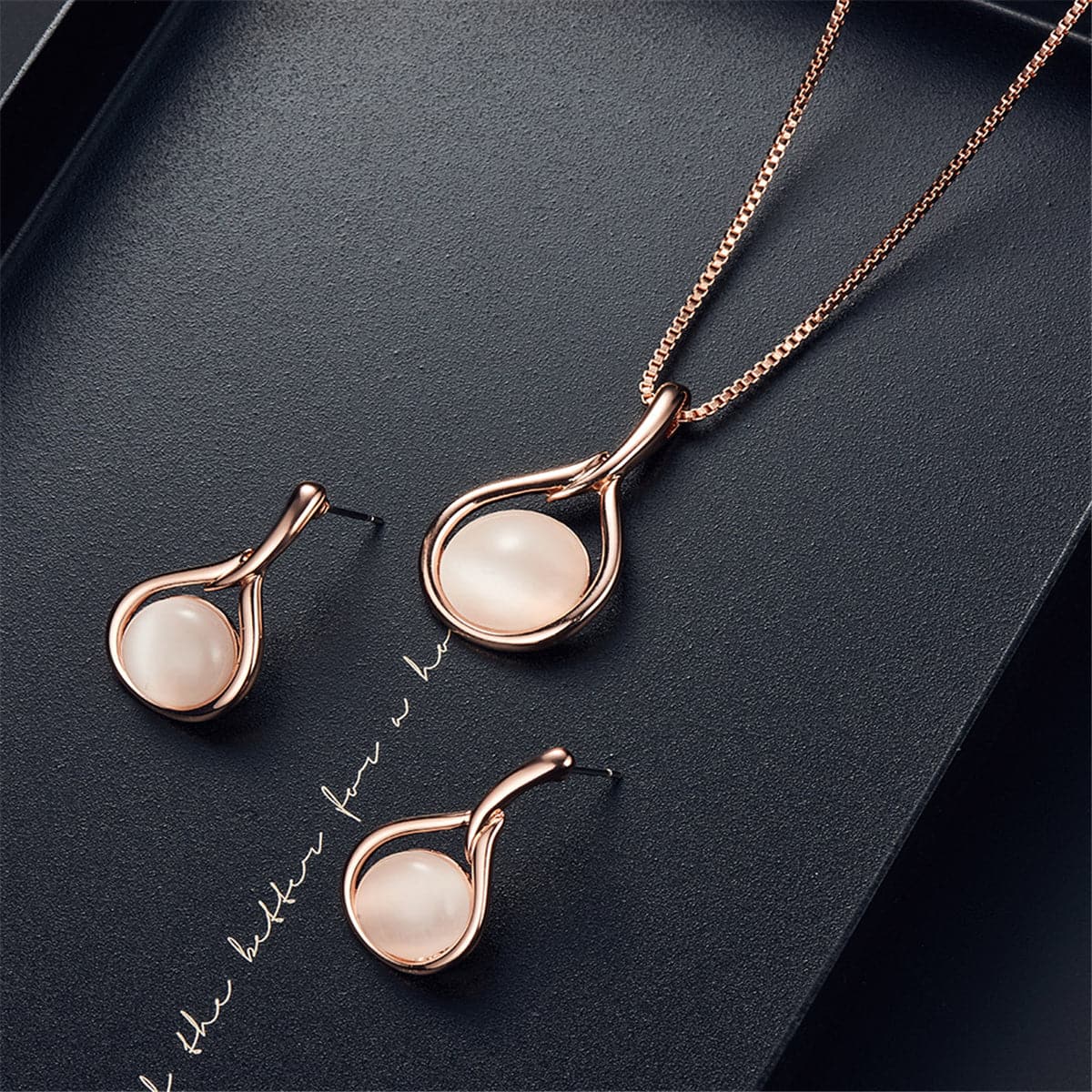 Rose Quartz and Cubic Zirconia Pendant Necklace and Drop Earrings, drop earrings for women, everyday style, styled look