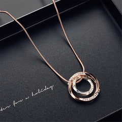 Two-Tone & Cubic Zirconia Double-Ring Pendant Necklace & Drop Earrings