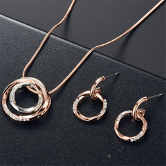 Two-Tone & Cubic Zirconia Double-Ring Pendant Necklace & Drop Earrings