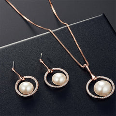 Pearl & Cubic Zirconia Pendant Necklace & Stud Earrings Set