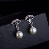Pearl & Cubic Zirconia Silver-Plated Evil Eye Drop Earrings