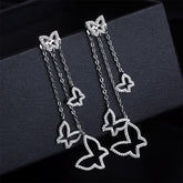 Cubic Zirconia & Silver-Plated Trio Open Butterfly Drop Earrings